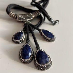 Sterling silver chocked necklace with crystals and real gem stone